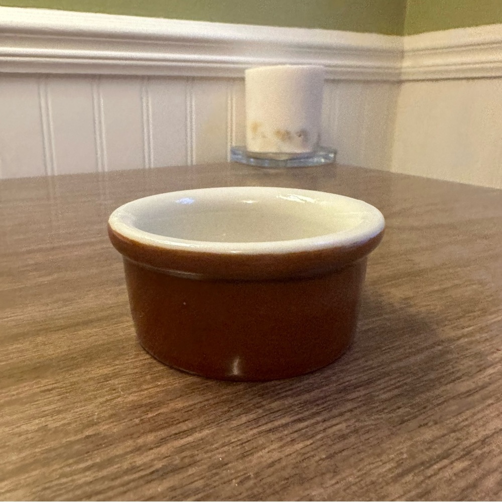 Vintage Hall Pottery USA Brown and Cream 3” Ceramic Ramekin Dip Dish